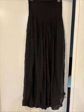 Black Maxi  pants with Sheer Overlay Made in Italy silk